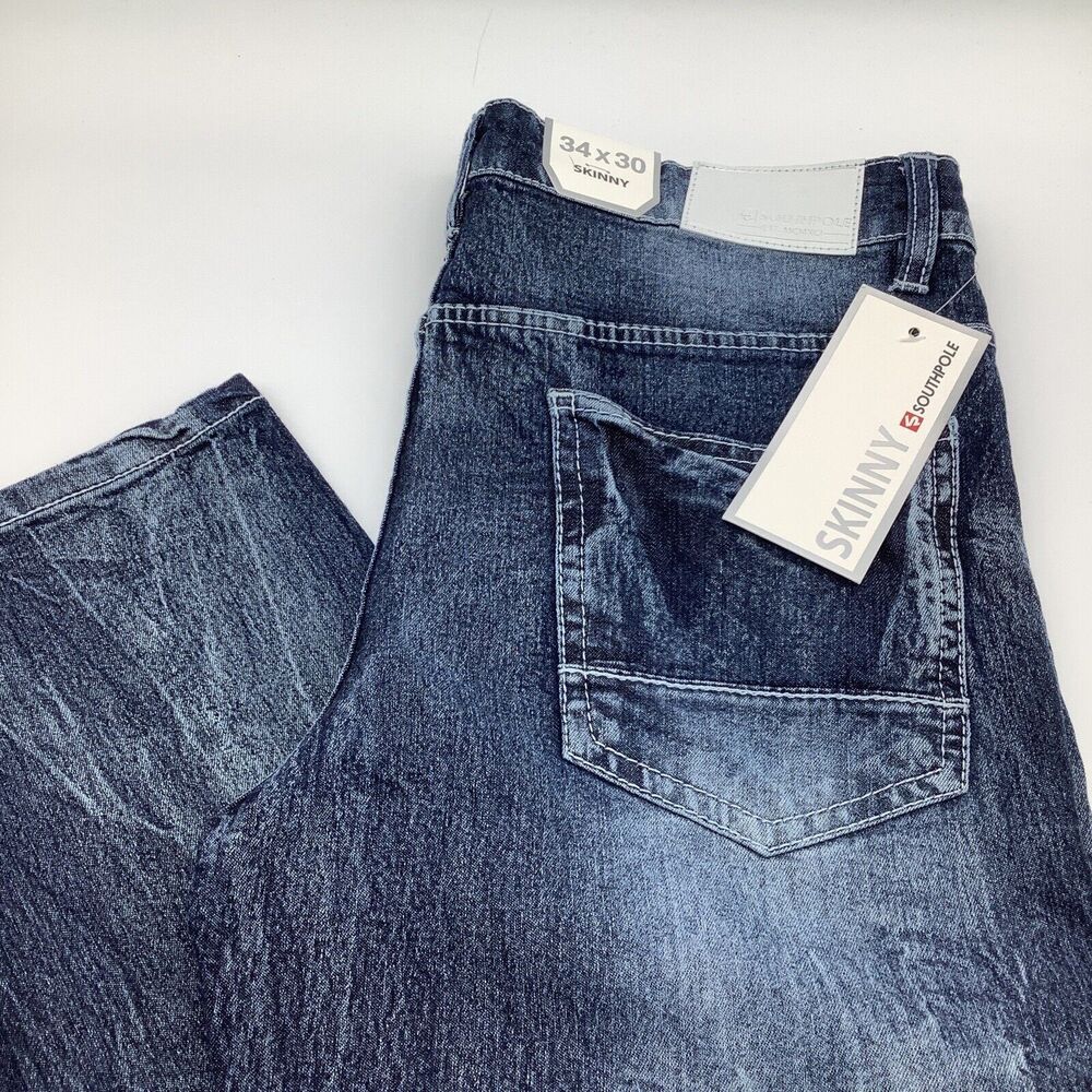 Southpole Mens Skinny Active Flex‎ Distressed Jeans Size 34 x 30 NWT